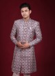 Art Silk Printed Indowestern In Grey Color